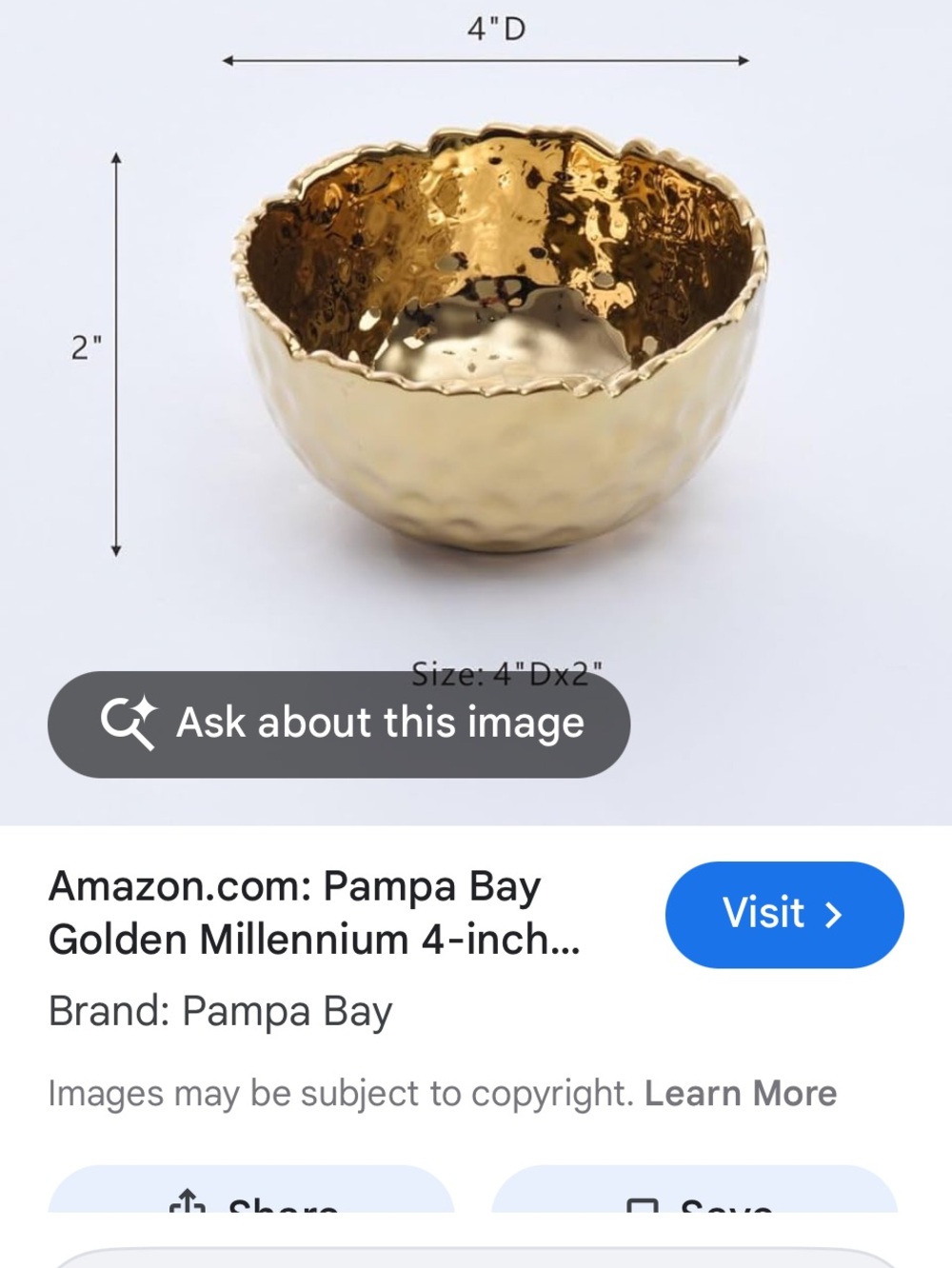 Hammered Decorative Metal Bowl - Gold Tone